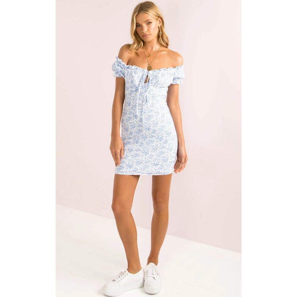 Who I Am Mini Bodycon Summer Dress US6 AU10 Floral Off Shoulder Short Sleeve